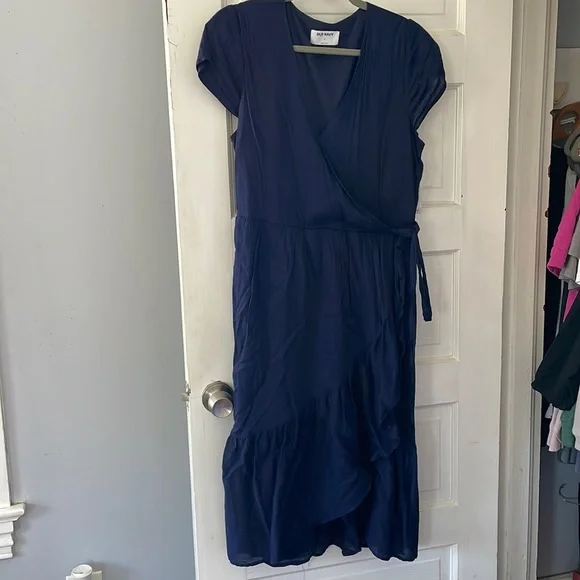 old navy blue wrap dress Waist-Defined Faux-Wrap Jersey Dress for Women